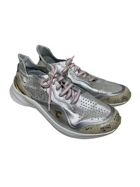 Courser Uno Sneakers Womens Size 11 Silver Metallic Leather Lace Up Snake Print